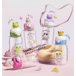 600ml Kids Cartoon Figurine Straw Water Bottle, 5 Colors Available, with Shoulder Strap